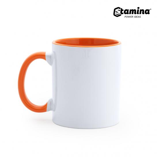 Cană albă  pentru sublimare сu interior și mâner portocaliu 11oz Mango 4001