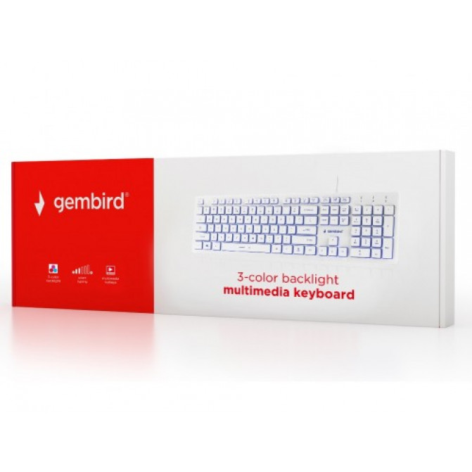 Клавиатура Gembird KB-UML3-01-W-RU, Silent, 3-color backlight, 12 practical multimedia hotkeys, RU layout, USB, White