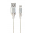 Кабель USB2.0/Micro-USB  Premium cotton braided, Silver/White 2 m