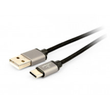 Cablu USB2.0/Type-C Premium cotton braided, Black 1.8m
