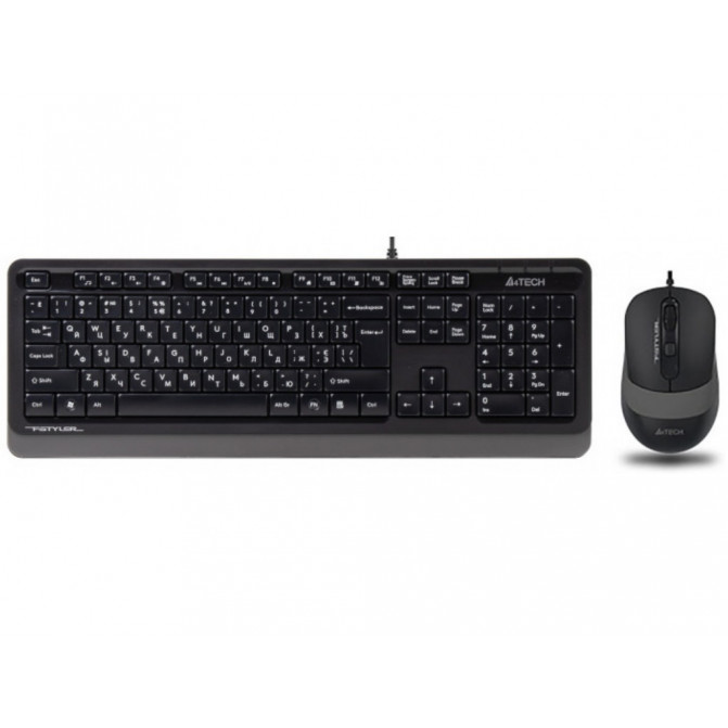 Клавиатура + Мышь A4Tech F1010, Laser Engraving, Splash Proof, 1600 dpi, 4 buttons, Black/Grey, USB