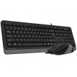 Клавиатура + Мышь A4Tech F1010, Laser Engraving, Splash Proof, 1600 dpi, 4 buttons, Black/Grey, USB