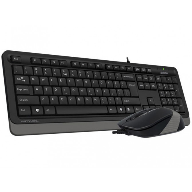 Клавиатура + Мышь A4Tech F1010, Laser Engraving, Splash Proof, 1600 dpi, 4 buttons, Black/Grey, USB