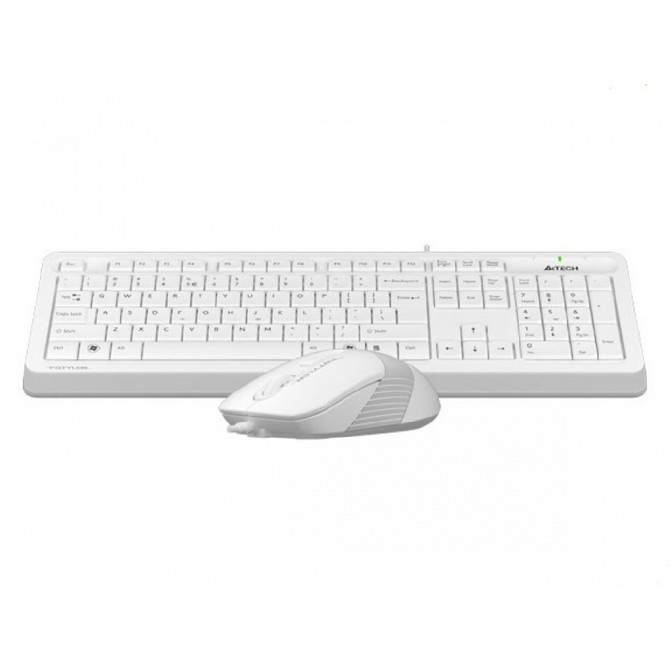 Клавиатура + Мышь A4Tech F1010, Laser Engraving, Splash Proof, 1600 dpi, 4 buttons, White/Grey, USB