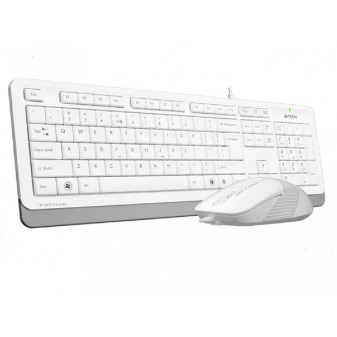 Клавиатура + Мышь A4Tech F1010, Laser Engraving, Splash Proof, 1600 dpi, 4 buttons, White/Grey, USB