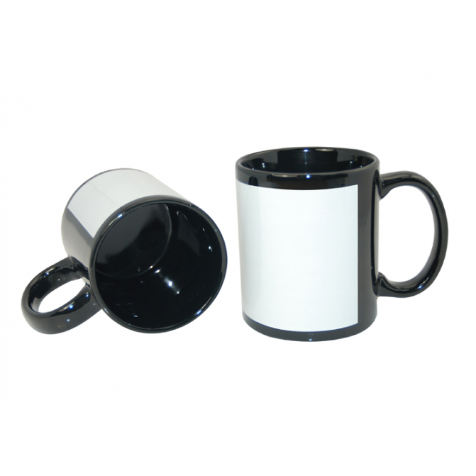 Cană pentru sublimare neagră cu dreptunghi alb cu fosfor 11oz LIXI 1363