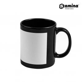 Cană pentru sublimare neagră cu dreptunghi alb cu fosfor 11oz LIXI 1363