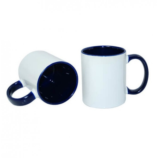Cană pentru sublimare albă cu interior și mâner albastru întunecat 11oz Mango 4001