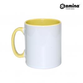 Cană albă  pentru sublimare сu interior și mâner galben 11oz Mango 4001