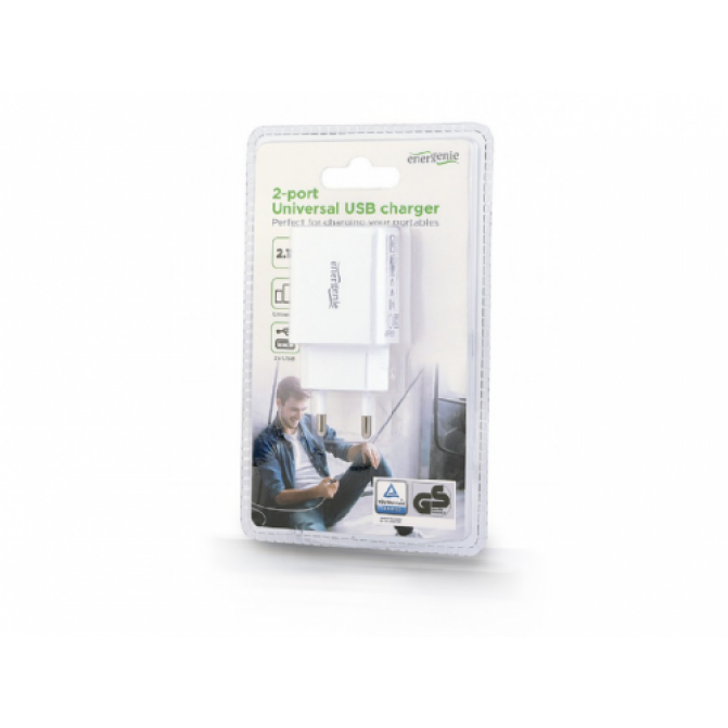 USB Încărcător - Gembird EG-U2C2A-03-W, 2-port universal USB charger, 2.1 A, White