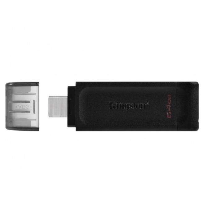 USB Флэш 64GB USB-С 3.2  Kingston DataTraveler 70 USB-C 32GB, USB 3.2, USB-C, (Read 80 MByte/s, Write 20 MByte/s)