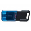 USB Флэш 64GB USB-С3.2  Kingston DataTraveler 80M, Black/Blue, USB-C, Cap design, Stylish slim plastic casing fits, Keyring Loop (Read 200 MByte/s)