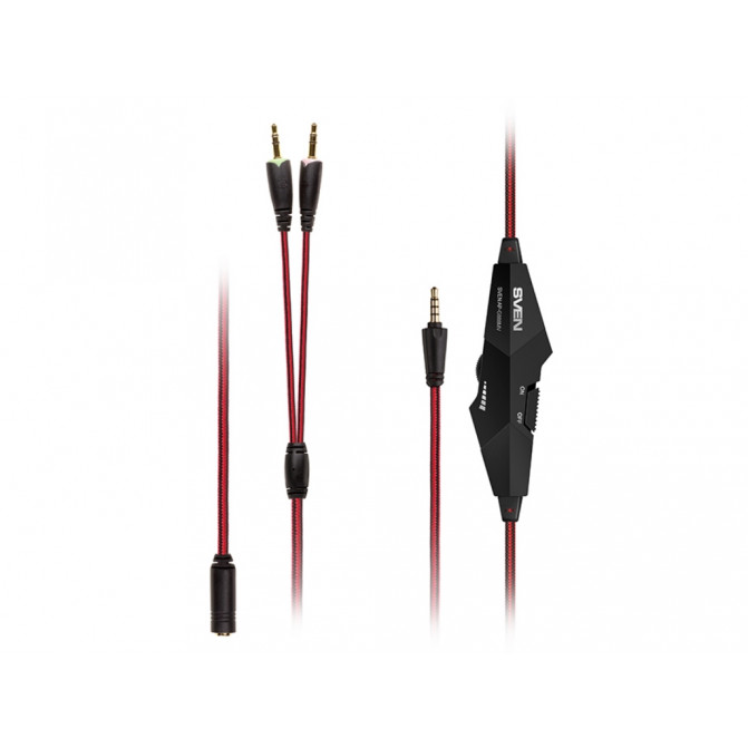 Наушники SVEN AP-G888MV, игровые с микрофоном и регулятором громкости, 2.2m, Black/Red
