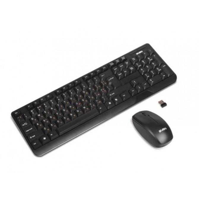 Клавиатура + Мышь Wireless SVEN Comfort 3300, Splash proof, Nano rec., 2.4Ghz, 2xAA/1xAA, Black