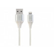 Cablu USB2.0/8-pin (Lightning) Premium cotton braided - 1m - Cablexpert CC-USB2B-AMLM-1M-BW2, Silver/White, USB 2.0 A-plug to 8-pin, blister