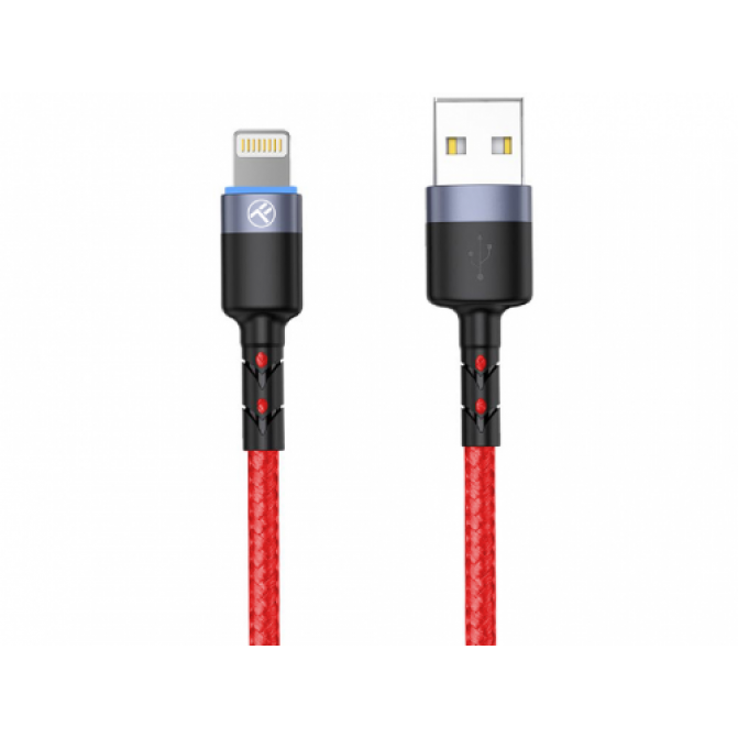 Cablu USB - Lightning, cu LED, Nylon, 3A, 1.2m, Tellur Red  TLL155354