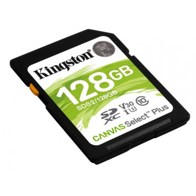 Карта памяти 128GB SD Class10 UHS-I U1 (V10)  Kingston Canvas Select Plus, Read: 100MB/s. Write: 85MB/s