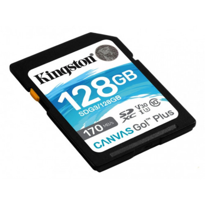 Карта памяти 128GB SD Class10 UHS-I U3 (V30)  Kingston Canvas Go! Plus, Read: 170MB/s, Write: 70MB/s, Ideal for DSLRs/Drones/Action cameras