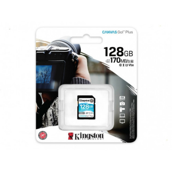 Карта памяти 128GB SD Class10 UHS-I U3 (V30)  Kingston Canvas Go! Plus, Read: 170MB/s, Write: 70MB/s, Ideal for DSLRs/Drones/Action cameras