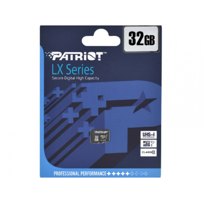 Card de Memorie 32GB microSD Class10 U1 UHS-I + SD adapter  Patriot LX Series microSD, Up to 80MB/s