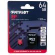 Карта памяти 64GB microSD Class10 UHS-I A1 (V30) + SD adapter  Patriot LX Series microSD, Read: 90Mb/s, Write: 80Mb/s