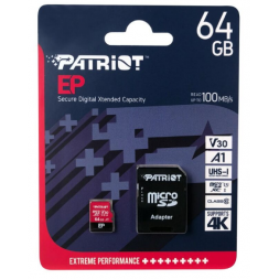 Card de Memorie 64GB microSD Class10 UHS-I A1 (V30) + SD adapter  Patriot LX Series microSD, Read: 90Mb/s, Write: 80Mb/s