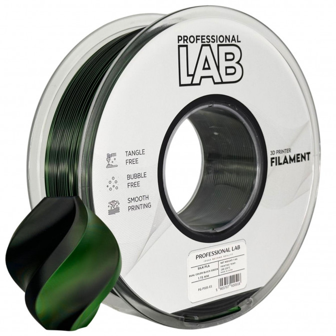Нить для 3D-принтера ProfLab Silk FG-P101-E1, PLA, Black-Green, 1.75 мм, 1кг