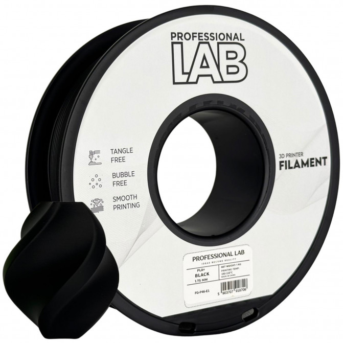 Нить для 3D-принтера ProfLab FG-P46-E1, PLA+, Black, 1.75 мм, 1кг