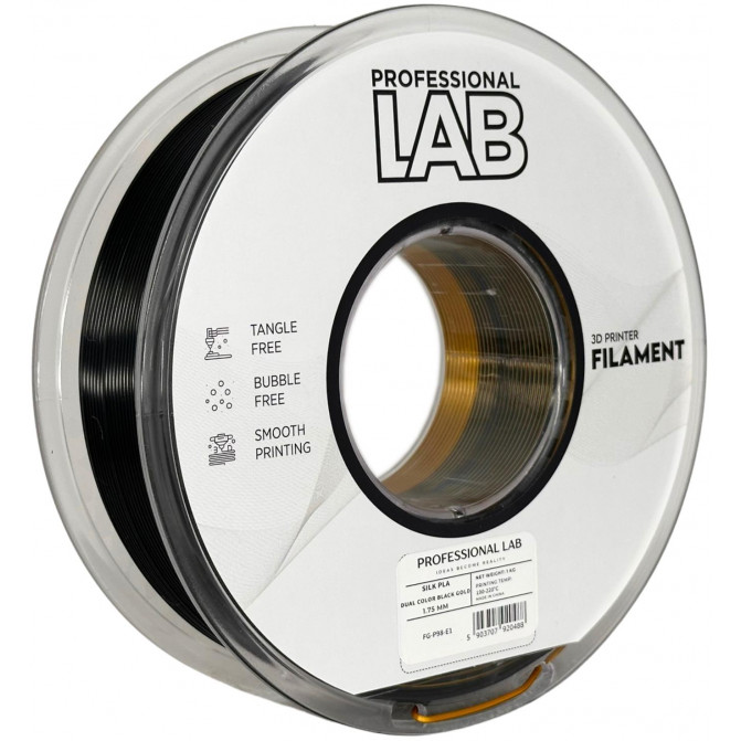 Нить для 3D-принтера ProfLab Silk FG-P98-E1, PLA, Black-Gold, 1.75 мм, 1кг
