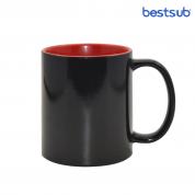 Cană neagră Matte cameleon  pentru sublimare, roșie în interior  11oz