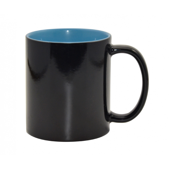 Кружка для сублимации хамелеон чёрная, ярко синяя внутри 11oz B2CIN-B
