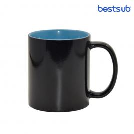 Cană neagră Matte cameleon pentru sublimare, albastră în interior 11oz  