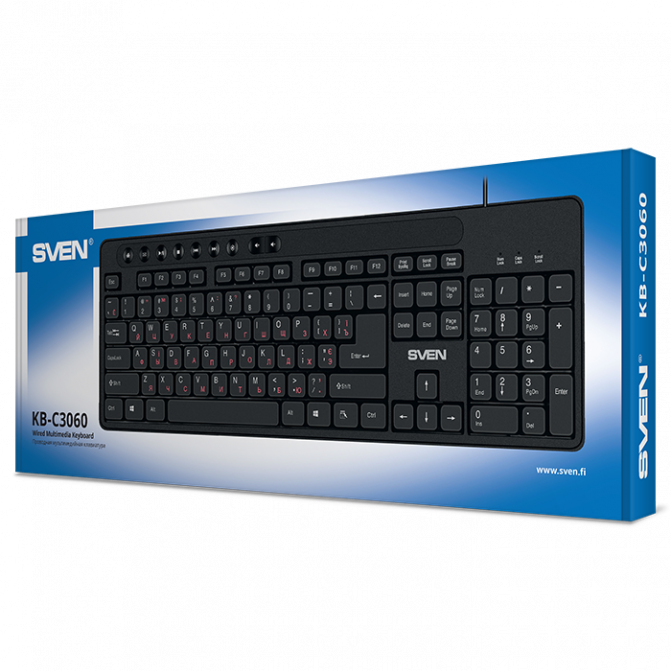 Клавиатура SVEN KB-C3060, Keyboard, Waterproof construction, 113 keys, 9 shortcut key, 1.5m, USB
