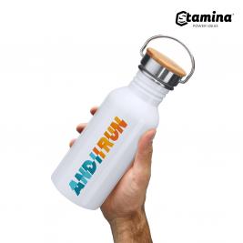 Bidon pentru sublimare BOINA  4039 din oțel inoxidabil 304 și bambus 650ml. alb