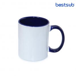 Cană pentru sublimare albă cu interior și mâner albastru întunecat 11oz