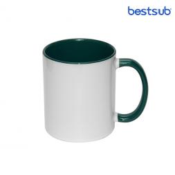 Cană pentru sublimare albă cu interior și mâner Green 11oz