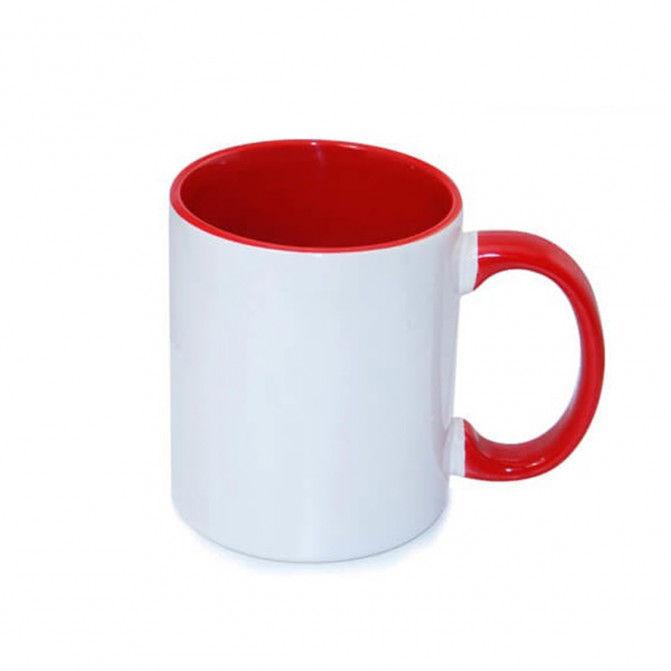 Cană albă  pentru sublimare, сu interior și mâner roșu 11oz
