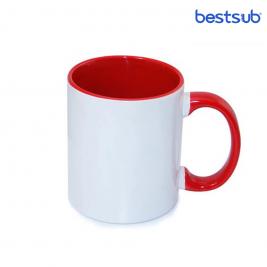 Cană albă  pentru sublimare, сu interior și mâner roșu 11oz