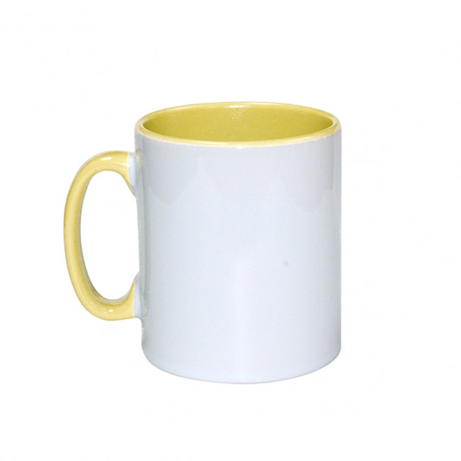 Cană albă  pentru sublimare сu interior și mâner galben 11oz