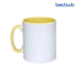 Cană albă  pentru sublimare сu interior și mâner galben 11oz