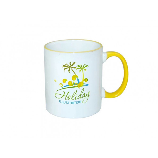 Cană pentru sublimare cu interior și mâner galben 11oz
