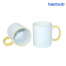 Кружка для сублимации белая с жёлтым краем и жёлтой ручкой 11oz