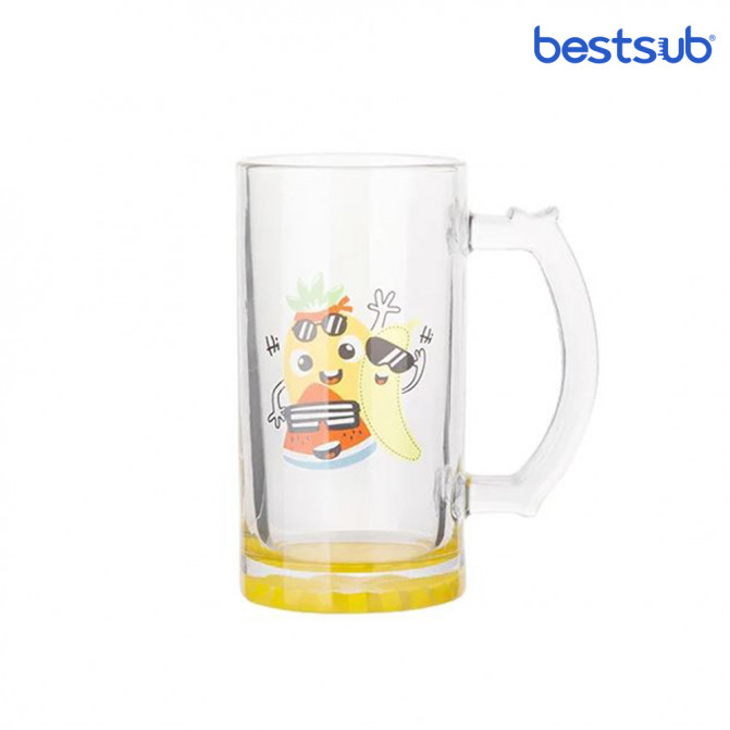 Cană pentru sublimare 16oz transparenta din sticla de bere cu fundul galben