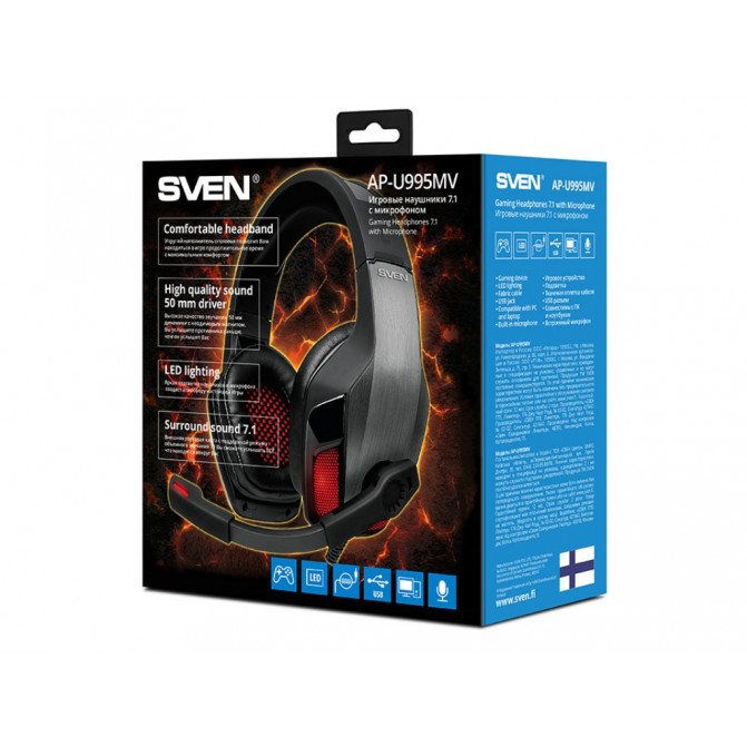 Căști SVEN AP-U995MV, de gaming cu microfon, LED backlight, 2.2m, Black/Red