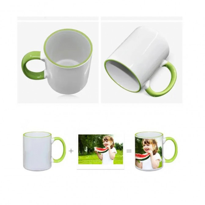 Cană pentru sublimare cu interior și mâner verde deschis 11oz