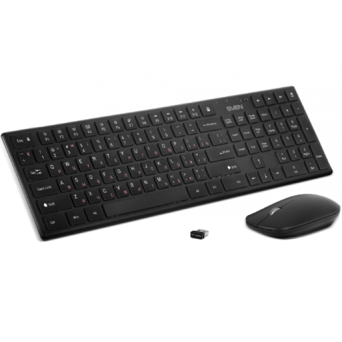 Tastatura + Mouse Wireless SVEN KB-C2550W, Low profile, Scissors keys, Fn key, Power SW, 1000dpi, 3 buttons, Ambidextrous, 1xAAA/1xAA, EN/RU, Black